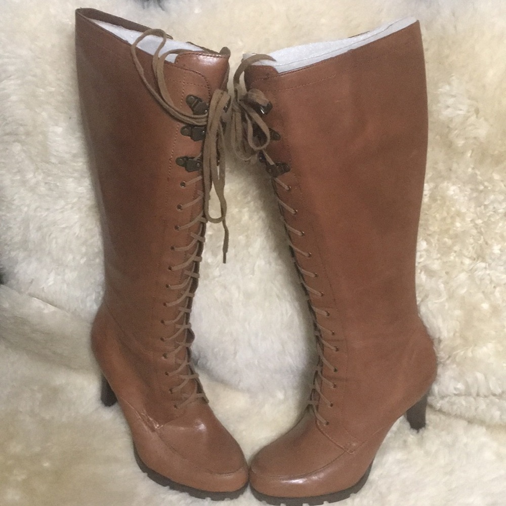 Ralph Lauren polo tan knee high heel boots